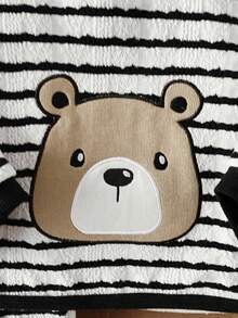 2pcs/Set Baby BoyStriped Bear Hoodie Sweatshirt & Cartoon Print Pants Set - Black and White - View 4