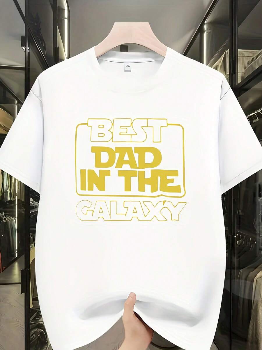 Men's Graphic T-Shirt "World's Best Dad" - Solid Color Crew Neck Casual Tee With Bold Yellow Lettering, Perfect For Outdoor Activities And Casual Wear | Casual T-Shirt | Bold Graphic Tee | Comfortable Fit - 白色 - 查看 1