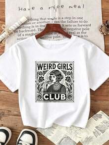 Camiseta Gráfica Vintage Negra de Talla Grande para Mujer - Estilo Extravagante para Entusiastas del Estilo, Casual para Salidas Diarias, Top de Mezcla de Algodón Suave, vestidos de graduación - Blanco - Ver 6