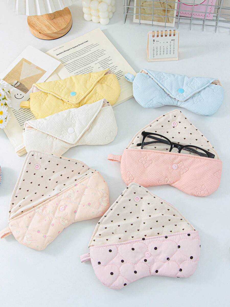 Estuche suave para gafas con patrón de lazo, soporte para gafas portátil & elegante, bolsa de almacenamiento de gafas con acolchado en forma de corazón, bolsa de viaje versátil - Multicolor - Ver 1