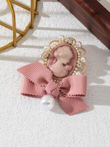 1pc Elegant Floral Fabric Handmade Embossed Portrait Rhinestone Studded Academic Style Brooch Pin, Luxury Jewelry Brooch Gift For Women, Suitable For Daily Wear - Elegant - View 23