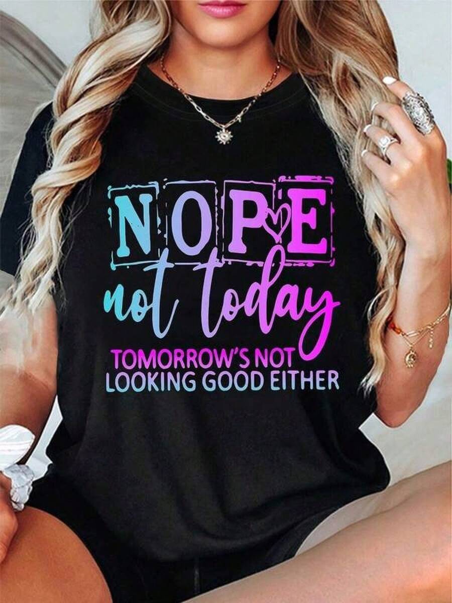 Camiseta unisex de manga corta, para mujerDivertidoNONoHoyEl MañanaNoMirandoBuenoCualquiera de los dos"Camiseta-NeónRosa&CartaImprimirTripulaciónCuelloCortoMangaInformalSuperior-MedianoEstira,MáquinaLavablePrimaveraVeranoTeeParaInformalVestimenta&TemáticoEventosSeñorasTCamisetashombre, , , Dazymujer,romwehombres, bohochic,maestrasregalos,camisetaparaconjuntos de mujercon curvasparamu,y2k, - Negro - Ver 1