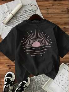Limited Edition Graphic Print T-Shirt, Short Sleeves, Round Neck, Casual Top For Summer And Spring, Women's Clothing, Lightweight Cotton. - 黑色 - 查看 4