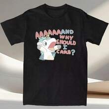 Men's And Women's T-Shirts, "Why Should I Care?" Unicorn T-Shirt, Blue-Eyed Anime Harajuku Beach T-Shirt, 100% Pure Cotton Basic T-Shirts. - Black - View 2