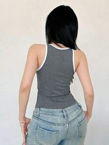 Body ajustado y sexy con ribete de color contrastante para mujer - Gris Oscuro - Ver 2