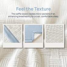 1pc Summer Thin Quilt, Dreamlike Waffle Texture Double-Sided Summer Thin Quilt Blanket, Soft And Smooth Texture, Skin-Friendly, Surface Allows Air Circulation For Cooling In Summer, Refined And Minimalist Color Style Enhances Bedroom Ambiance, Machine Washable With Easy Care - White + Blue - View 3