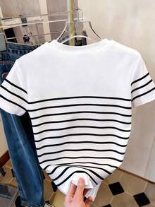 Camiseta de mujer de cuello redondo y manga corta con contraste de color - Multicolor - Ver 2