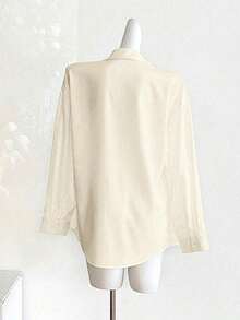 Camisa casual de manga larga, de un solo pecho, de unicolor y holgada para mujer - Albaricoque - Ver 2