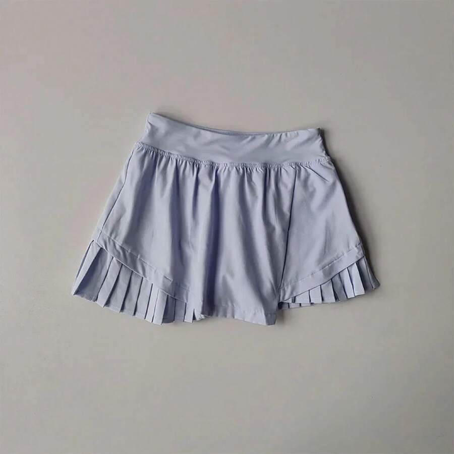 High-Waisted Sporty Mini Skirt, Summer Novelty, Cool Style, Glare-Free, Includes Lined Shorts, Quick-Drying Pleated Skirt For Fitness And Yoga - 紫色 - 查看 1