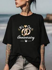 Camiseta Suave de 180G - Es Nuestro 5º Aniversario 'Te Amo' - Regalo Perfecto para Parejas, Amigos y Familiares, Ropa para Fiestas, Camiseta Casual para Él y Ella, Celebración de Aniversario de Bodas! - Negro - Ver 1