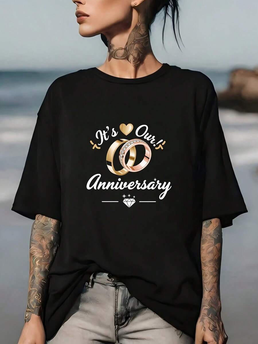 Camiseta Suave de 180G - Es Nuestro 5º Aniversario 'Te Amo' - Regalo Perfecto para Parejas, Amigos y Familiares, Ropa para Fiestas, Camiseta Casual para Él y Ella, Celebración de Aniversario de Bodas! - Negro - Ver 1