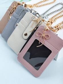 Faux Leather Card Wallet With Metal Wrist Chain, Multi Slot Snap Zipper Coin Purse, Mini Portable Key Pouch For Cards Cash Keys, Daily Accessory Gift - Multicolor - View 5
