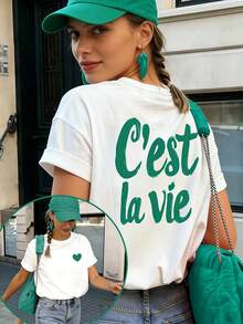 New 2026 Collection: Women's Cotton T-Shirt,  Short-Sleeved T-Shirt With Front And Back Prints, European And American Style Letter Print, Round Neck Top. Summer/Spring Style, Loose Fit, Sweet And Cute, Perfect For Women To Wear On Dates And At Meetings. Women's Urban-Style Short-Sleeved T-Shirt, Made Of Lightweight And Breathable Fabric. - 白色4 - 查看 11