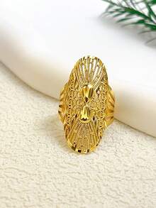 1枚精致镂空金色四叶花及邪眼十字架设计戒指，复古花卉图案戒指，情人节礼物（送给她） - 款式14-B - 查看 8