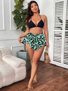 Falda de baño de unicolor para mujer de talla grande, adecuada para vacaciones de verano - Verde - Ver 5
