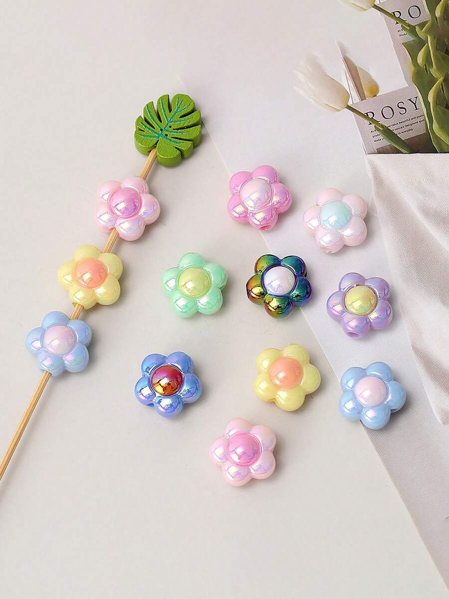 20pcs Random Style Acrylic UV Plated Dual-Color Five-Petal Plum Blossom Beads, DIY Phone Strap, Keychain, Bracelet Accessories