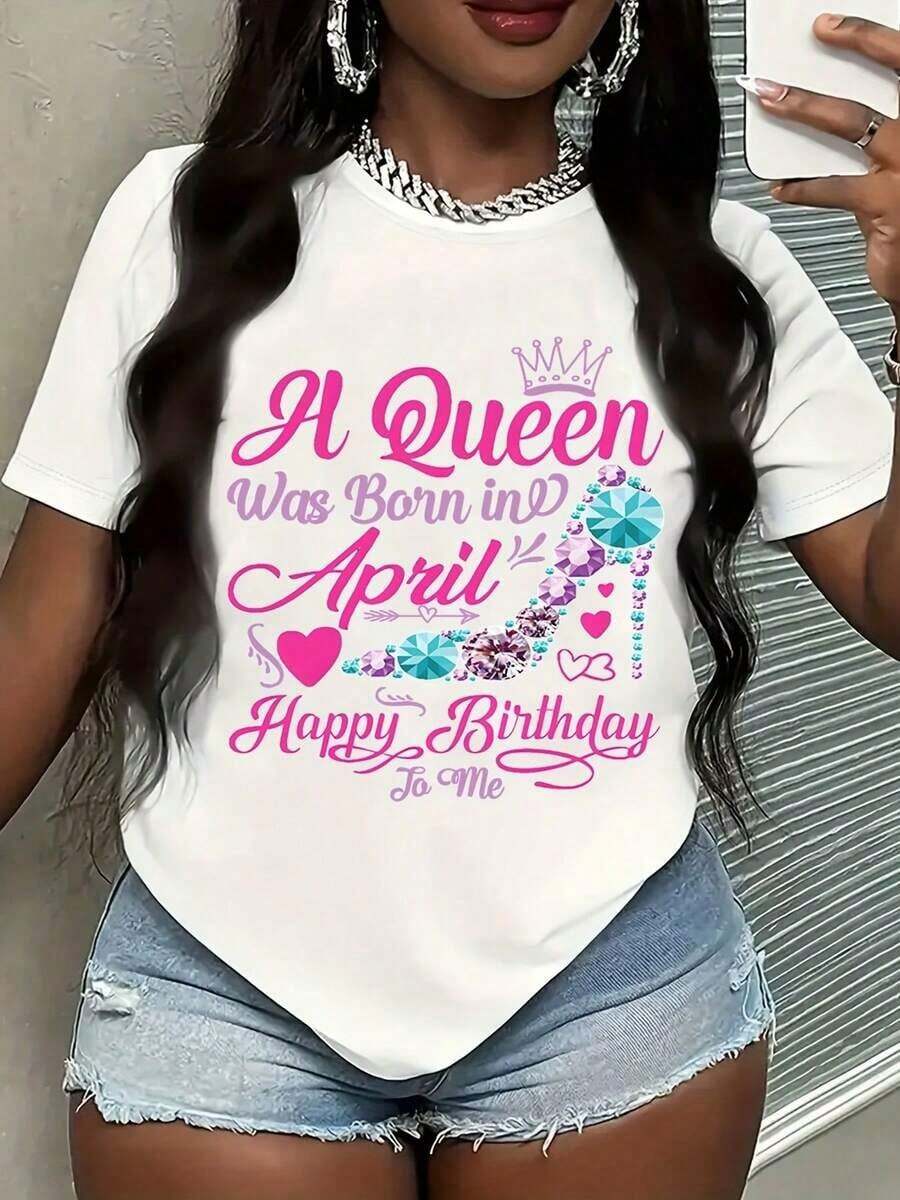 Mujeres Redondo Cuello Ajustado Camiseta Con Reina Cumpleaños Diseño - Blanco Camiseta Con Corona Diseño, Adecuado Para Cumpleaños Celebraciones, Abril Cumpleaños Noticias - Informal Ropa Para Mujeres, Madres, Fiesta Camisas - Ideal Regalo Para Día de la Madre Día Y Cumpleaños 2026-Adecuado Para Diario Desgaste, Vacaciones Fiesta-Vintage Calle Estilo Unisexo Suelto Algodón Corto Manga Tripulación Cuello Camiseta 100% algodón puro - Blanco - Ver 1