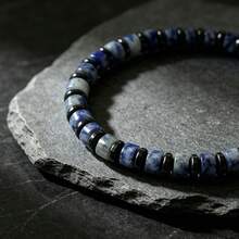 1 chiếc vòng tay co giãn đính hạt đá Sodalite và Hematite tự nhiên, trang sức đá xanh tối giản unisex, phụ kiện đeo nhiều lớp dành cho nam và nữ. - Vòng đeo tay - Xem 4