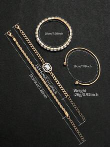 Bộ 5 chiếc đồng hồ đeo tay nữ thời trang thường ngày, mặt vuông tối giản, máy quartz, kèm dây đeo (Không bao gồm đồng hồ) - Vàng - Xem 6