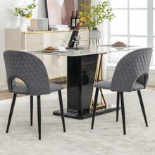 Dining Chair (Set Of 2), Designer Upholstered Chair With Backrest, Velvet Seat, Metal Frame, Adjustable Feet, Diamond Pattern On The Backrest, Grey - 灰色 - 查看 3