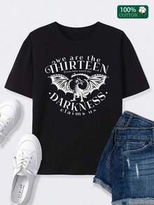 LooseEstampado con dragones, somos trece fuerzas oscuras que proclaman nuestro lema: casual, a la moda, versátil, para viajes, deportes, versátil, cómodo, camiseta de algodón puro de peso pe - Negro - Ver 4