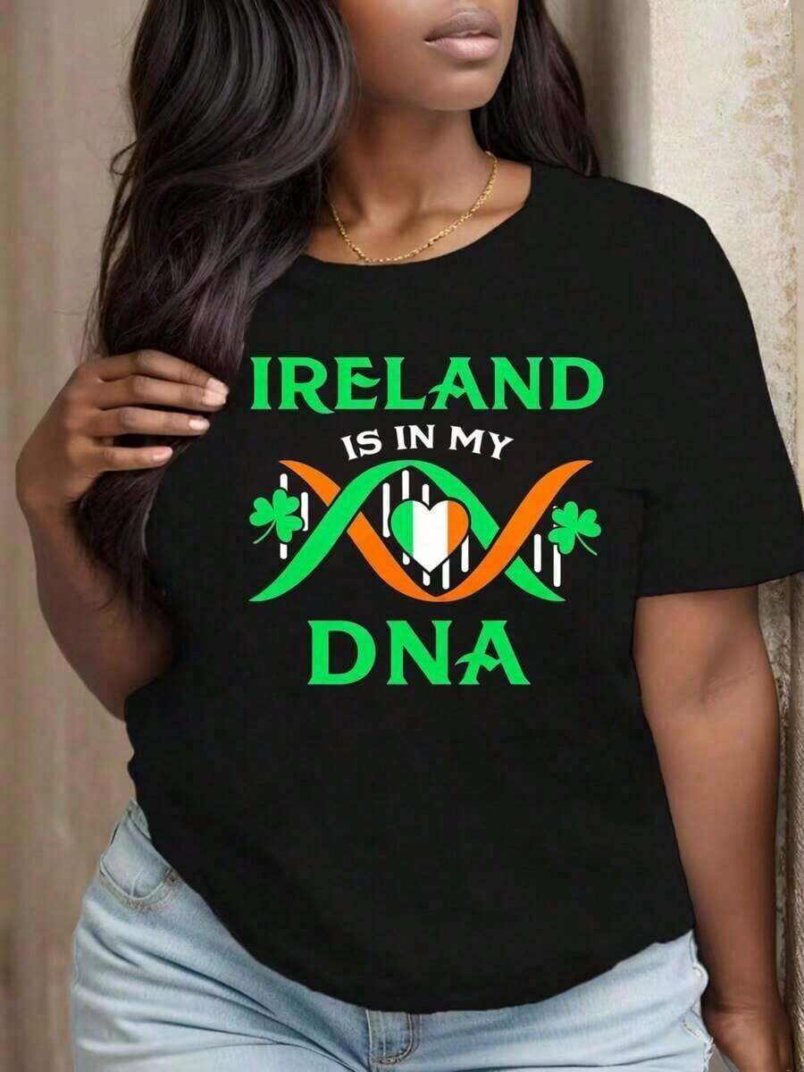 One Size Fits All, Women's Printed Crew Neck T-Shirt, Ireland Is In My DNA Festival Clothing, Comfortable And Breathable Fabric - Unisex Short Sleeve Crew Neck Cotton T-Shirt, Vintage Urban Style - 黑色 - 查看 1