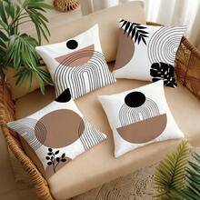 4pcs Bohemian Black & Brown Abstract Geometric Floral Print Pillow Covers [No Pillow Insert], 17.7*17.7in(45*45cm)/19.69*19.69in(50*50cm)/15.75*15.75in(40*40cm), [Single-Sided Printing], Made Of Polyester Fabric With Distressed Earthy Texture, Suitable For Sofa, Living Room, Bedroom, Car, Office, Hotel, Homestay Decoration, Perfect Gift For Family And Friends - Multicolor - View 6