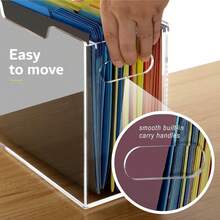 Transparent Acrylic A4 File Storage Box, Clear PMMA Office Organizer Rack With Hooks And Internal File Folders - Sets - View 9