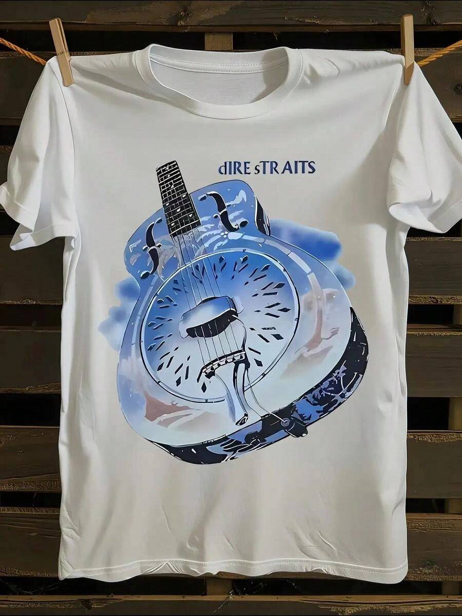 Camiseta Vintage de la Gira de Dire Straits Brotherhood 1985 - Logo del álbum y Lista de CancionesLetras, Suave y Unisex, Ideal para Conciertos, Coleccionistas y Fans de Dire Straits - Regalo Icónico, - Blanco - Ver 1