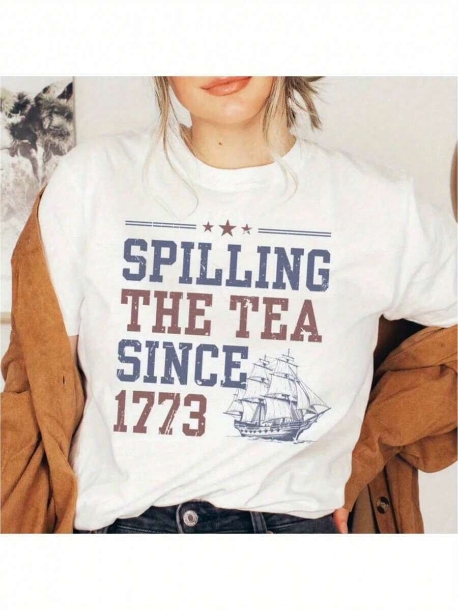 Camiseta Vintage para Mujer con Temática de la Fiesta del Té de Boston - Camiseta con Estampado de Hojas de Té Desde 1773 - Camiseta Suave y Transpirable - Para Uso Diario Casual y Eventos Temáticos - Ropa Histórica de la  Revolucionaria - Ropa Vintage para Mujer - Blanco - Ver 1
