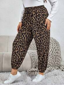 Pantalones casuales de verano para mujer de talla grande con estampado geométrico, cintura alta y dobladillo con cordones para usar a diario o salir - Multicolor - Ver 3