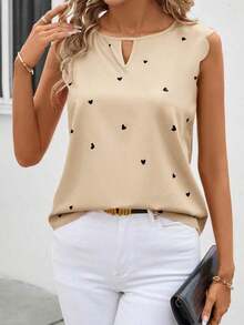 Clasi Camisa de verano sin mangas con patrón en forma de corazón, color rosa, ideal para bodas - Caqui - Ver 7