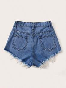 Shorts mezclilla rotos bajo crudo - Azul lavado oscuro - Ver 2