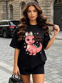 Camiseta de manga corta con cuello redondo suave y casual para mujer de verano |   Saurus Atrevido, Tiranosaurio, Dinosaurio | Tops para salir, Estilo callejero europeo y americano, Casual deportivo, Estilo unisex, Estilo casual urbano, Tops bonitos, Generación Z, Curvas, Ropa Y2K, Camisetas divertidas, Tops de mujer, Conjuntos de vacaciones para mujer, Top lindo, Camiseta gráfica, Conjuntos de primavera, Camisetas holgadas, Ropa urbana retro, Estilo de los 90, Estilo de los 2000, Subcultura, Top negro, Tops blancos, Conjunto de fiesta de los 90. - Negro - Ver 5