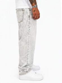 Men's Oversized Wide Leg Balloon Jeans Without Elastane - 大理石紋傑索 - 查看 4
