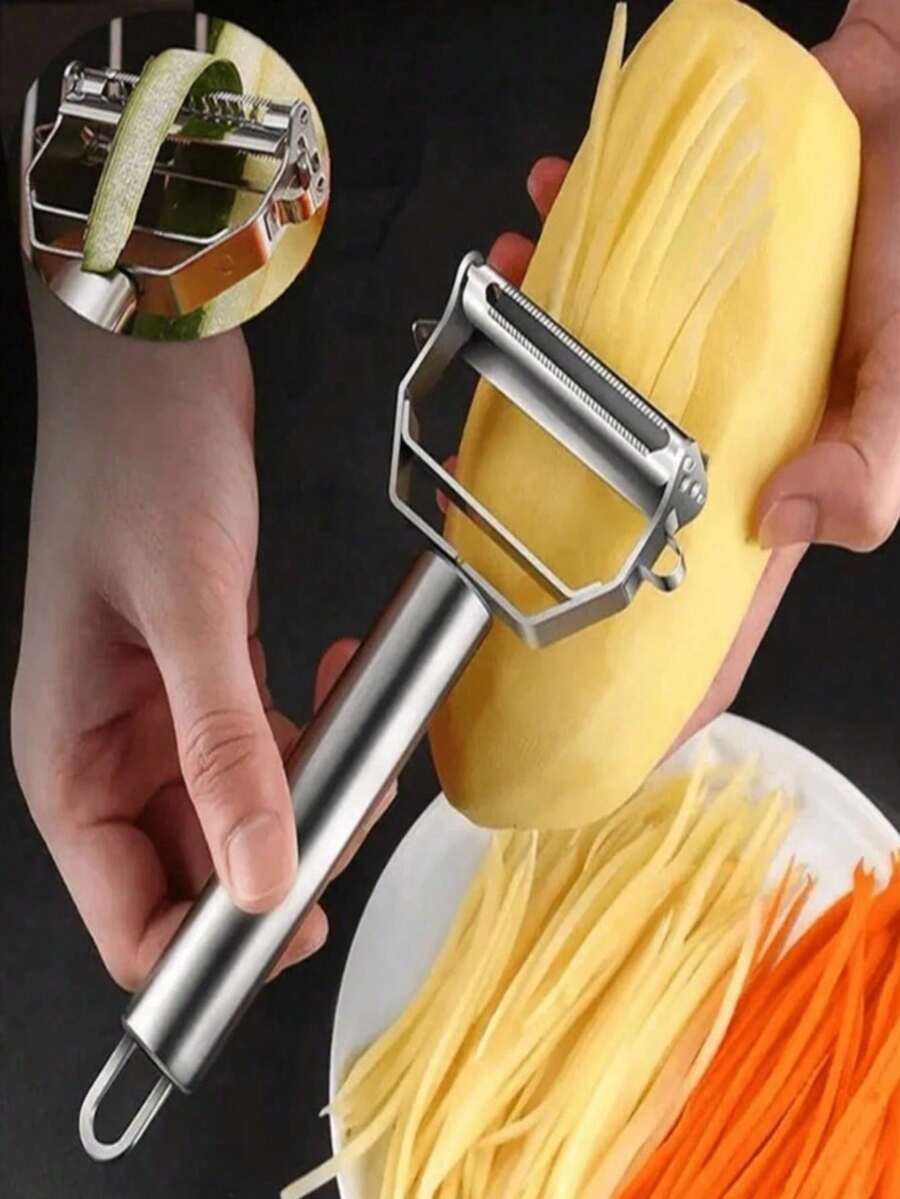 1 Peça Descascador de Vegetais e Frutas de Aço Inoxidável - Descascador Multifuncional Totalmente Lavável para Batatas, Cenouras, Pepinos e Maçãs | Ferramenta de Corte Afiada, Utensílio de Cozinha Durável para Casa, Acessórios Pequenos para Trailer, Cor/Estilo Aleatório - Descascador de Cozinha Essencial - Prata - Visão 1