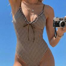 Nuevo traje de baño sexy con efecto push-up para busto pequeño, adelgazante y favorecedor de la figura, bikini de una pieza con tirantes que disimula el abdomen, ropa de baño para mujer para aguas termales. - marrón - Ver 5