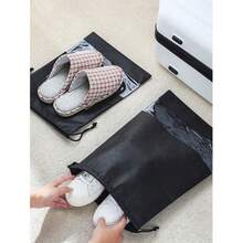 10pcs Non-Woven Drawstring Shoe Bags, Gray Dust-Proof Reusable Shoe Covers, Minimalist Design For Home And Travel - Black - View 2