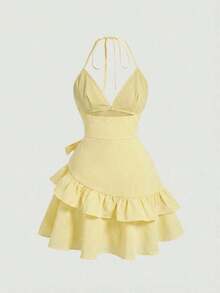 MOD Collar con colgante de concha, vestido casual mini para el verano - Amarillo - Ver 4