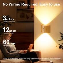 1/2/4pcs Dual-Head LED Motion Sensor Wall Light, Smart LED Night Light, Indoor Magnetic Motion Sensor Wall Light, Battery Powered, Adjustable Color Temperature And Brightness, Suitable For Hallway, Bathroom, Bedroom, Room Decor, Bedroom Decor, Home Decor, Christmas, Halloween Decor - Multicolor - View 6