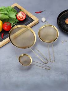3pcs/1pc Stainless Steel Fine Mesh Tea Strainer With Handle - Japanese Matcha Powder Sifter - Gold - View 9