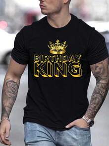 Camiseta de manga corta para hombre con estampado de letras, ideal para el hogar, uso diario, fiestas y viajes-perfecta como regalo para amigos o familiares. - Negro - Ver 1