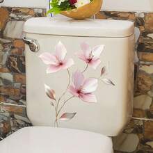 1pc Luxury Pink & Gold Floral Toilet Sticker | Soft Pink Lily Design, Elegant Home Decor Sticker - Multicolor - View 2