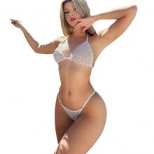 Nuevo bikini de dos piezas ultra sexy con diseño hueco y transparente. - Blanco - Ver 5