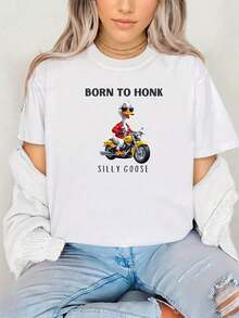 LooseSilly Goose - Camiseta teñida con un pájaro divertido, top de animal peculiar, ideal para mujeres y hombres, regalo de ganso. Camiseta de algodón grueso de 220 g para mujer: bonita cami - Blanco - Ver 1