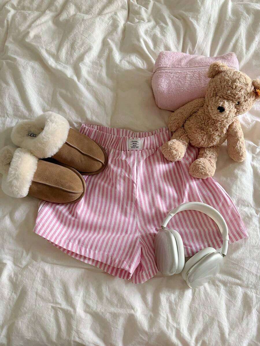 Shorts tejidos de mujer con rayas azules - Rosa - Ver 1