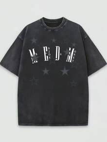 Camiseta casual vintage cómoda y lavada para mujer, camiseta de manga corta con cuello redondo,% algodón lavado y versátil para hombre, adecuada para uso diario y atuendos de, estilo unisex. - Negro - Ver 1
