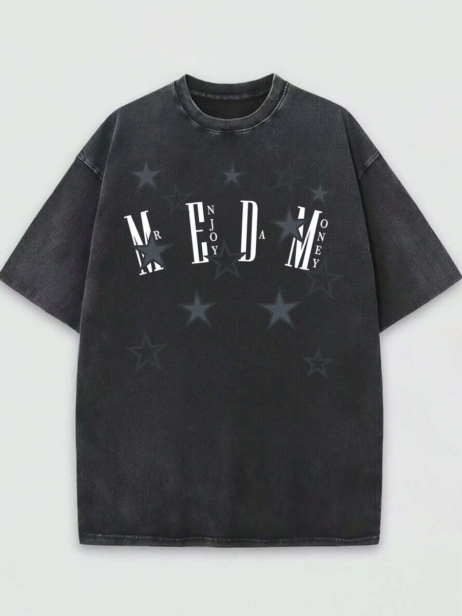 Camiseta casual vintage cómoda y lavada para mujer, camiseta de manga corta con cuello redondo,% algodón lavado y versátil para hombre, adecuada para uso diario y atuendos de, estilo unisex. - Negro - Ver 1