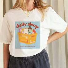 short-sleeveCamiseta de Cuello Redondo Básica para Mujer, Estampado de Dibujos Animados de los 90, Estilo Casual, Manga Corta, Verano, 100% Algodón, Blusas para Mujer Casual100% Cotton - Blanco - Ver 5