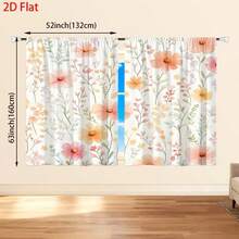 2 Stücke Aquarell Blumen Vorhänge mit orangefarbenen, rosa und gelben Blumen und grünen Ranken, 2D Flachdruck, botanisches Thema, transparente Sommerdekoration, geeignet für Wohnzimmer, Schlafzimmer, Küchen und Esszimmer. - Verschiedenfarbig - Übersicht 10